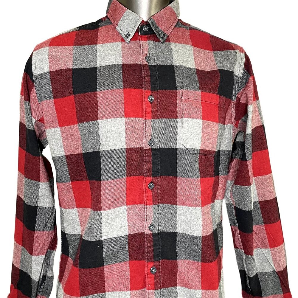 Eddie Bauer Mens Flannel Shirt Fall Winter Button Down Top Size XL u Red Gray - Picture 2 of 8